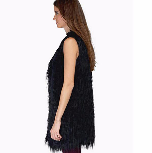 Cheap Winter Long Faux Fur Vest Fashion Women Waistcoat - Black