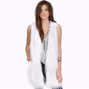 Cheap Winter Long Faux Fur Vest Fashion Women Waistcoat - White