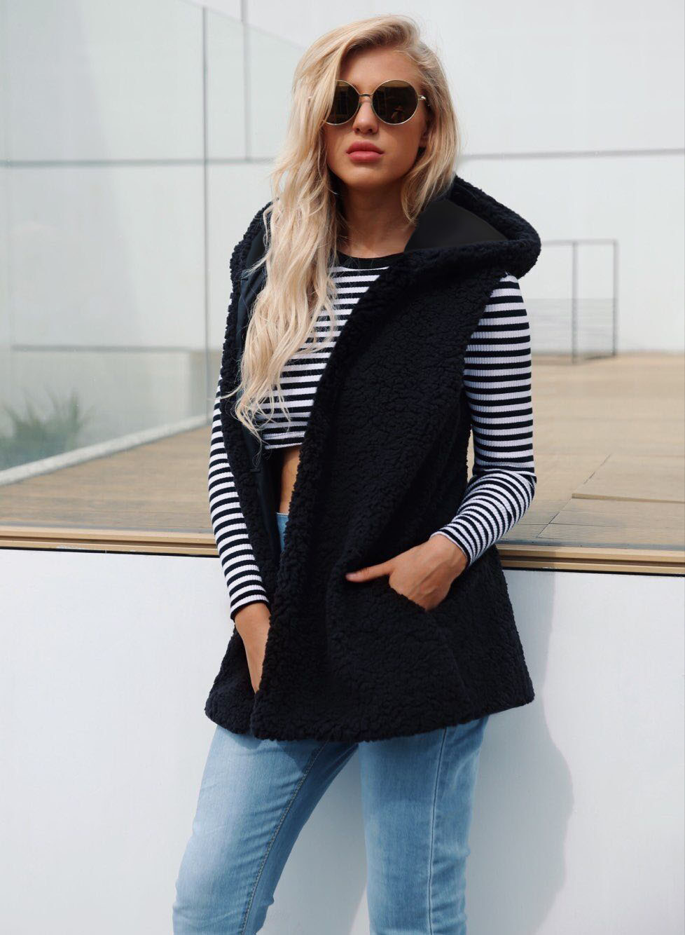Cheap Winter Nice Faux Fur Vest Fashion Women Waistcoat - Black