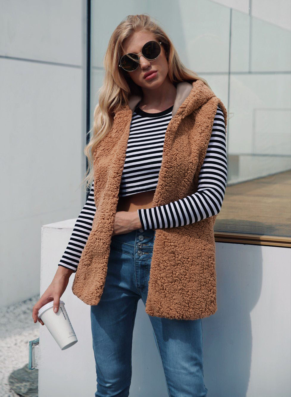 Cheap Winter Nice Faux Fur Vest Fashion Women Waistcoat - Brown