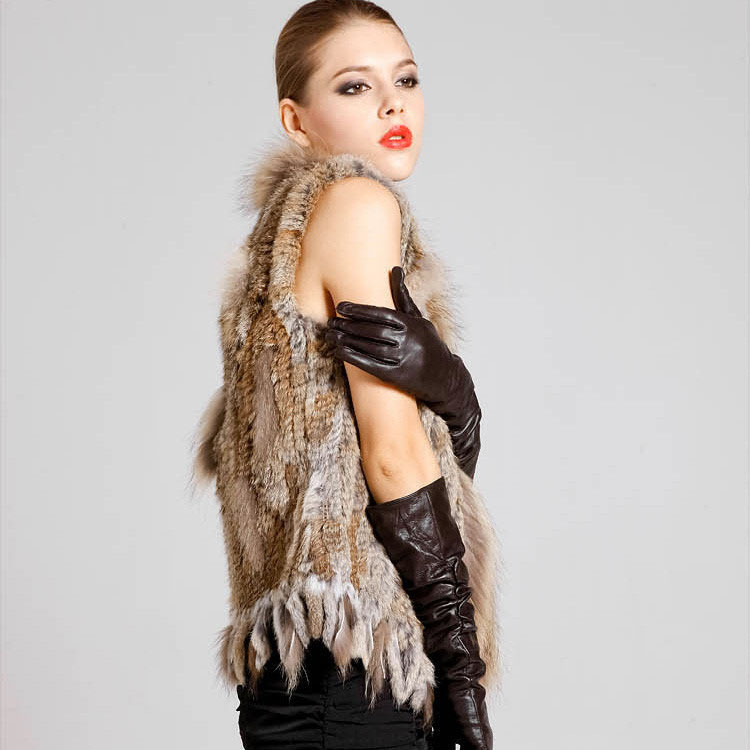 Cheap Winter Unique Faux Rabbit Fur Vest Fashion Women Waistcoat - Khaki