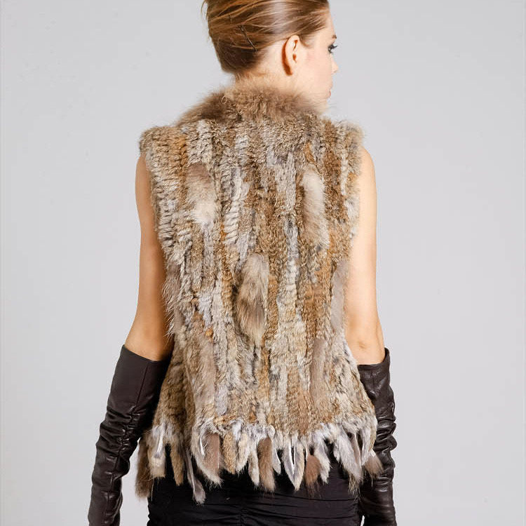 Cheap Winter Unique Faux Rabbit Fur Vest Fashion Women Waistcoat - Khaki