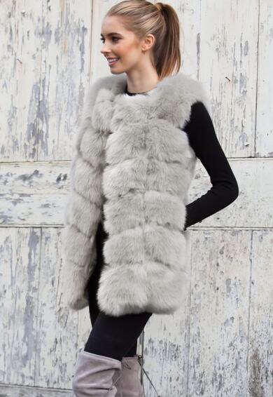 Cheap Winter Warm Faux Fur Vest Fashion Women Waistcoat - Grey