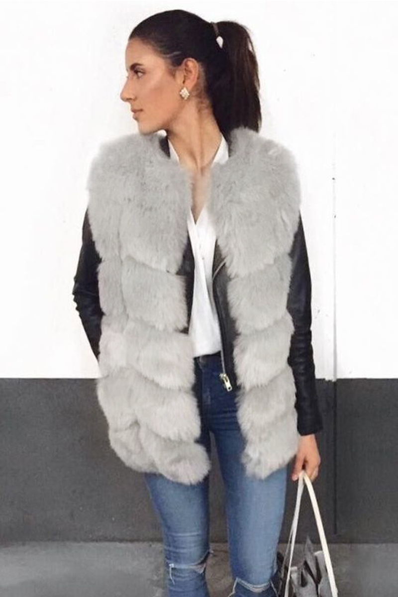 Cheap Winter Warm Faux Fur Vest Fashion Women Waistcoat - Grey