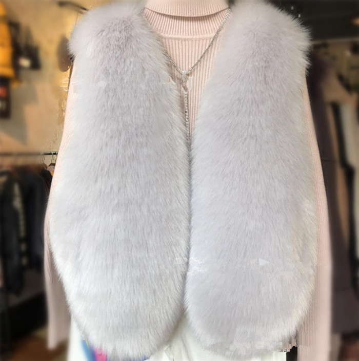 Cheap Winter Warm Faux Fur Vests Fashion Women Waistcoat - Gray