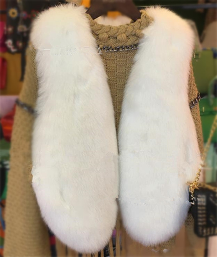 Cheap Winter Warm Faux Fur Vests Fashion Women Waistcoat - White