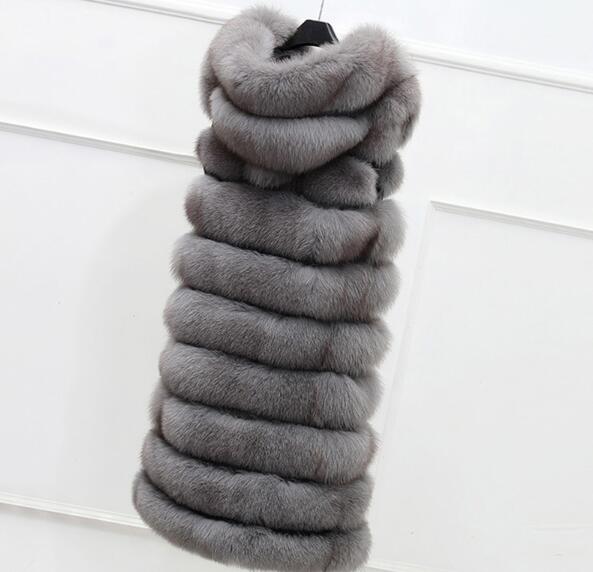 Classic Long Furry Faux Fox Fur Vest Fashion Women Waistcoat - Grey