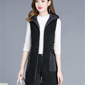 Classic Long Furry Faux Fox Fur Vest Fashion Women Waistcoat - Black