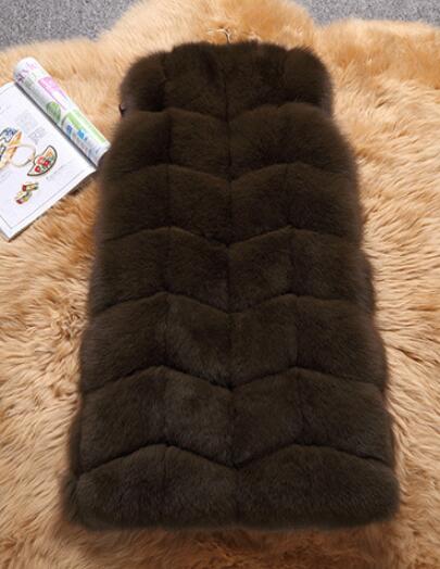 Classic Winter Furry Faux Fox Fur Vest Fashion Women Waistcoat - Dark Green
