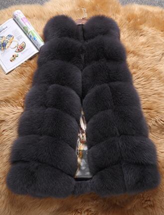 Classic Winter Furry Faux Fox Fur Vest Fashion Women Waistcoat - Grey