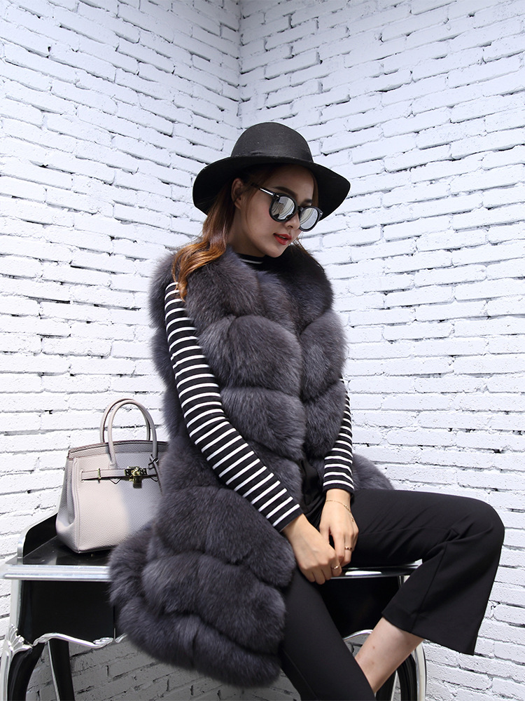 Classic Winter Furry Faux Fox Fur Vest Fashion Women Waistcoat - Black
