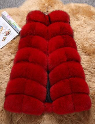 Classic Winter Furry Faux Fox Fur Vest Fashion Women Waistcoat - Red