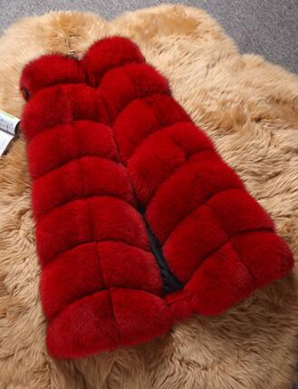 Classic Winter Furry Faux Fox Fur Vest Fashion Women Waistcoat - Red