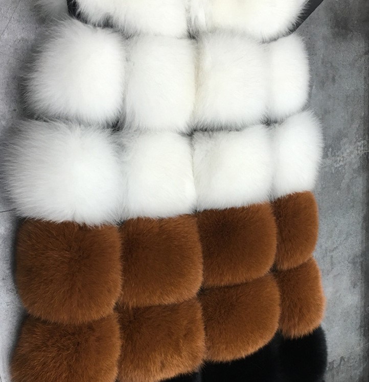 Coloured Cute Elegant Faux Fox Fur Vest Fashion Women Overcoat - Brown 01