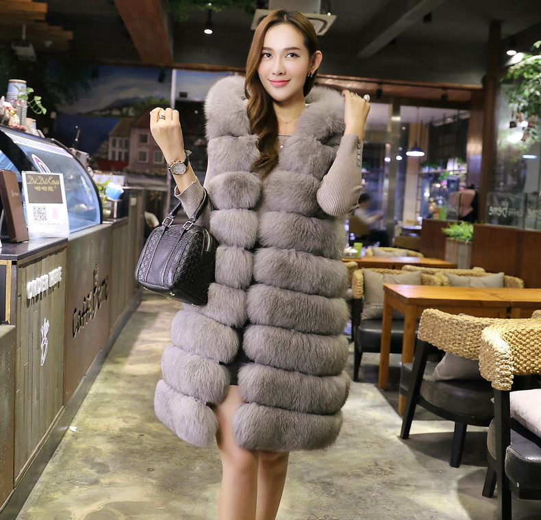 Cool Winter Elegant Faux Lady Fur Vest Fashion Women Overcoat - Grey