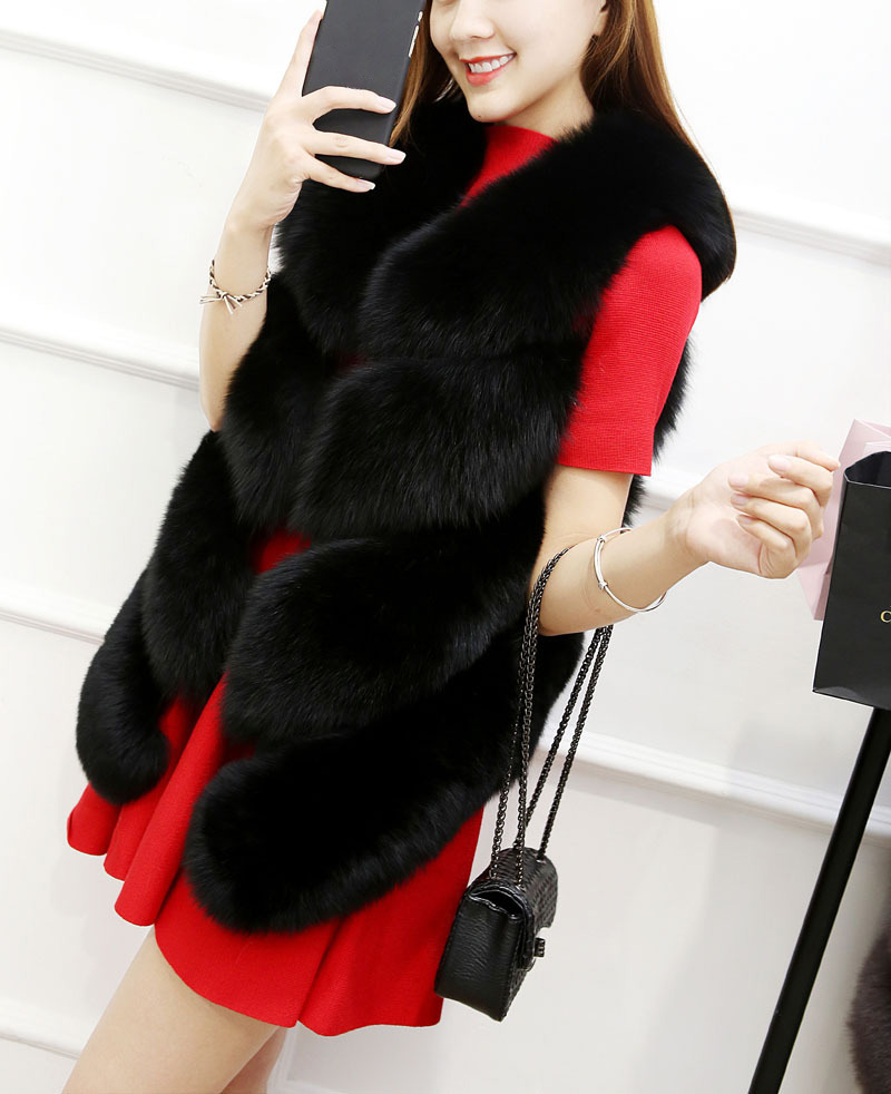 Cute Elegant Faux Fox Fur Vest Fashion Women Overcoat - Camel