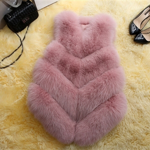 Cute Elegant Faux Fox Fur Vest Fashion Women Overcoat - Pink
