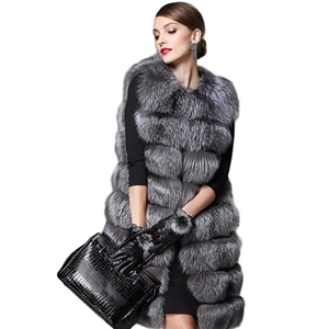 Elegant Faux Fox Fur Vest Fashion Women Overcoat - Grey