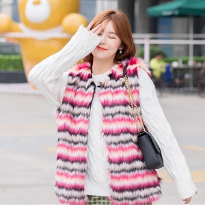 Elegant Faux Fox Fur Vest Fashion Women Overcoat - Pink