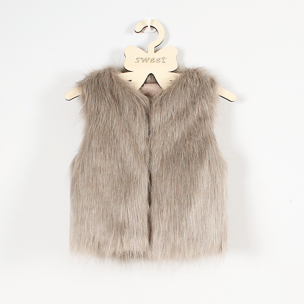 Elegant Faux Fur Vest Fashion Girl Overcoat - Khaki