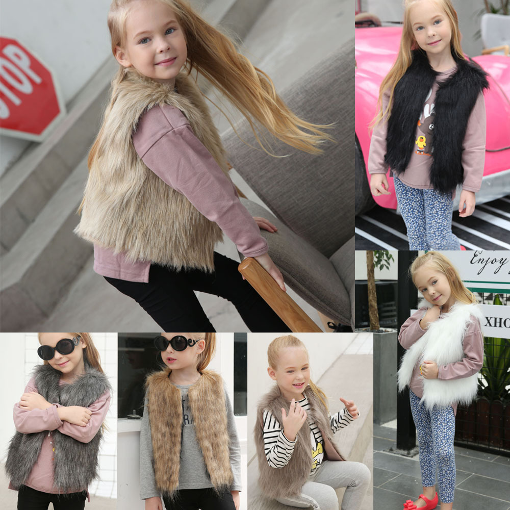 Elegant Faux Fur Vest Fashion Girl Overcoat - Gray