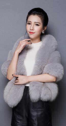 Elegant Warm Faux Fox Vest Fashion Women Overcoat - Grey