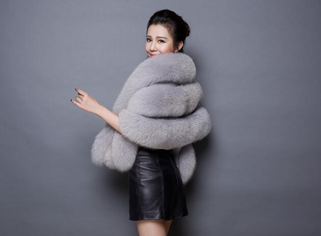 Elegant Warm Faux Fox Vest Fashion Women Overcoat - Grey