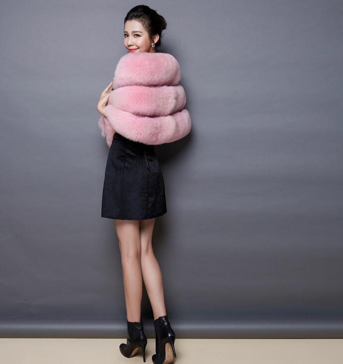 Elegant Warm Faux Fox Vest Fashion Women Overcoat - Pink