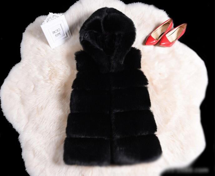 Good Classic Furry Faux Fox Fur Vest Fashion Women Overcoat - Black