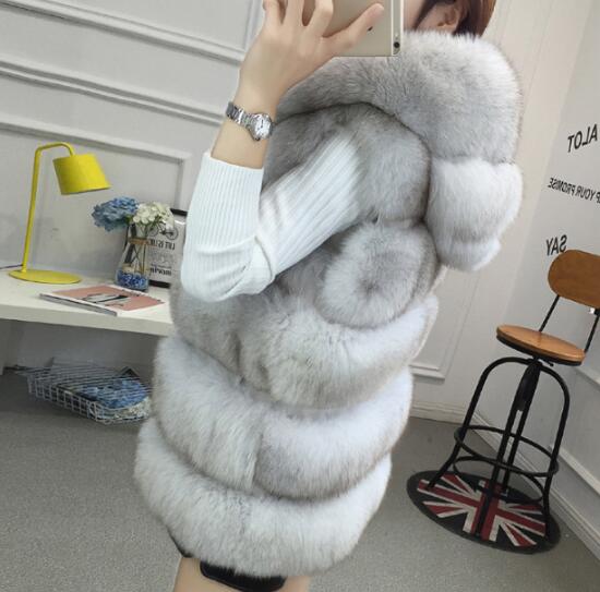 Good Classic Furry Faux Fox Fur Vest Fashion Women Overcoat - Gray