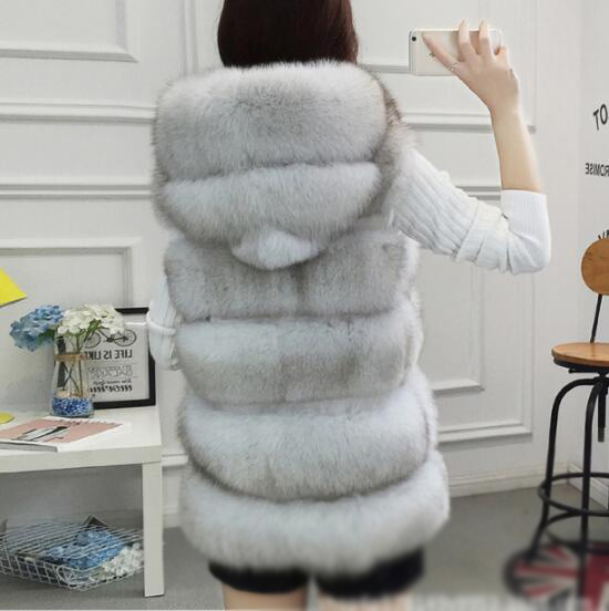 Good Classic Furry Faux Fox Fur Vest Fashion Women Overcoat - Gray