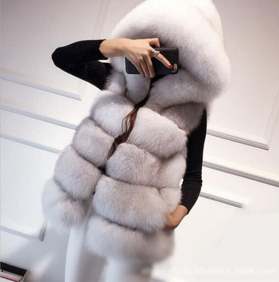 Good Classic Furry Faux Fox Fur Vest Fashion Women Overcoat - Black