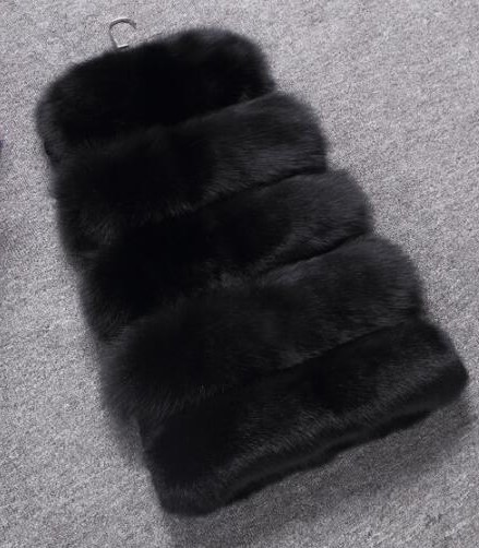 Good Furry Faux Fox Fur Vest Fashion Women Overcoat - Black
