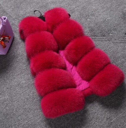 Good Furry Faux Fox Fur Vest Fashion Women Overcoat - Red