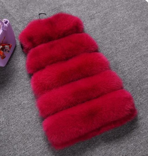 Good Furry Faux Fox Fur Vest Fashion Women Overcoat - Red