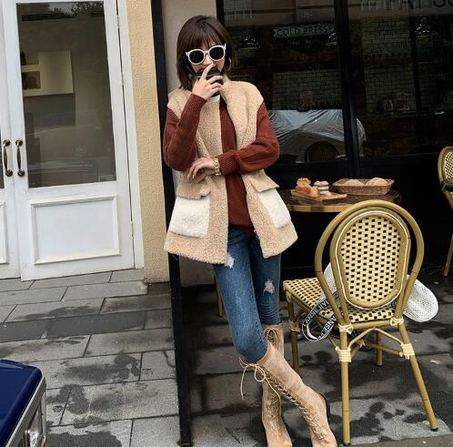 Good Furry Faux Lamb Fur Vest Fashion Women Overcoat - Beige