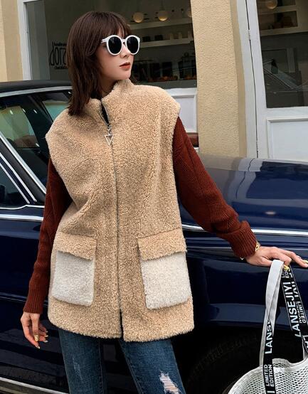 Good Furry Faux Lamb Fur Vest Fashion Women Overcoat - Beige