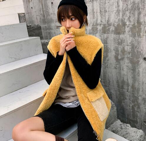 Good Furry Faux Lamb Fur Vest Fashion Women Overcoat - Yellow