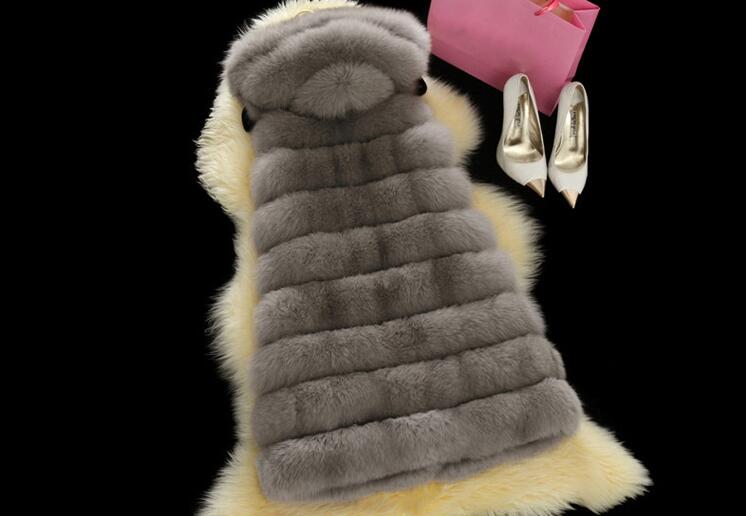 Good Long Big Furry Faux Fox Fur Vest Fashion Women Overcoat - Grey