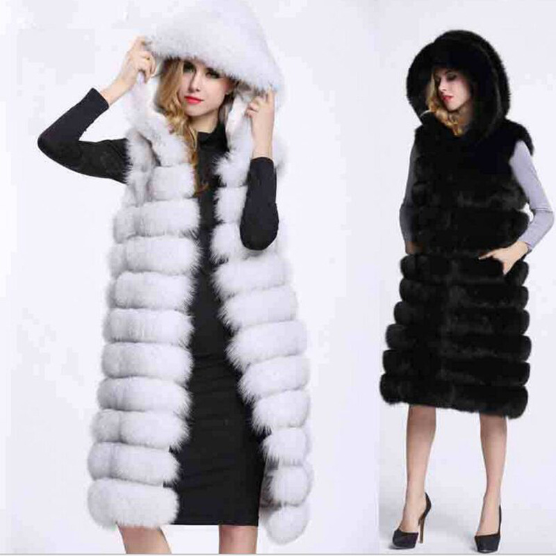 Good Long Furry Faux Fox Fur Vest Fashion Women Overcoat - White