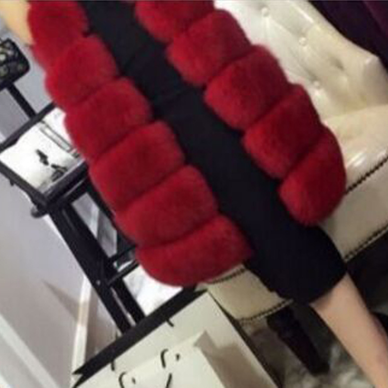 Good Long Furry Faux Fox Fur Vest Fashion Women Overcoat - Red