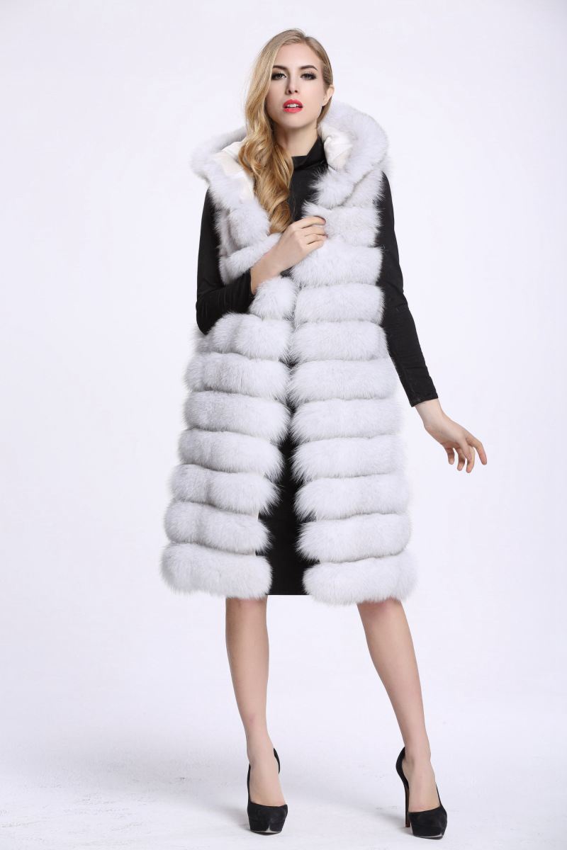 Good Long Furry Faux Fox Fur Vest Fashion Women Overcoat - White