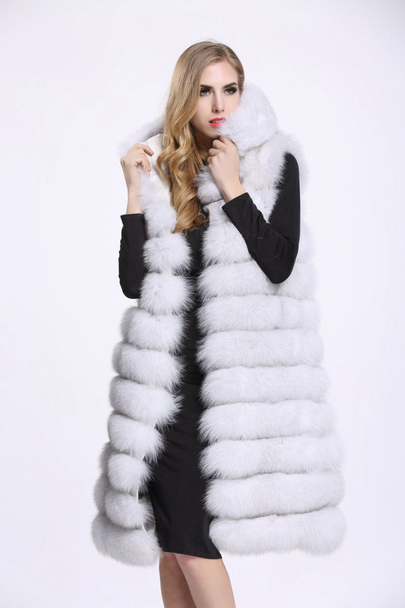 Good Long Furry Faux Fox Fur Vest Fashion Women Overcoat - White