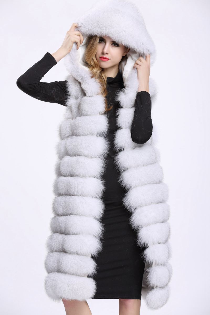 Good Long Furry Faux Fox Fur Vest Fashion Women Overcoat - White