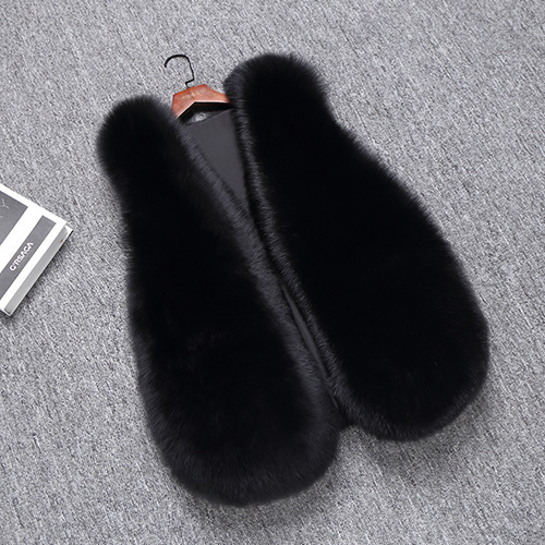 Good Warm Temperament Real Fox Fur Vest Women Overcoat - Black