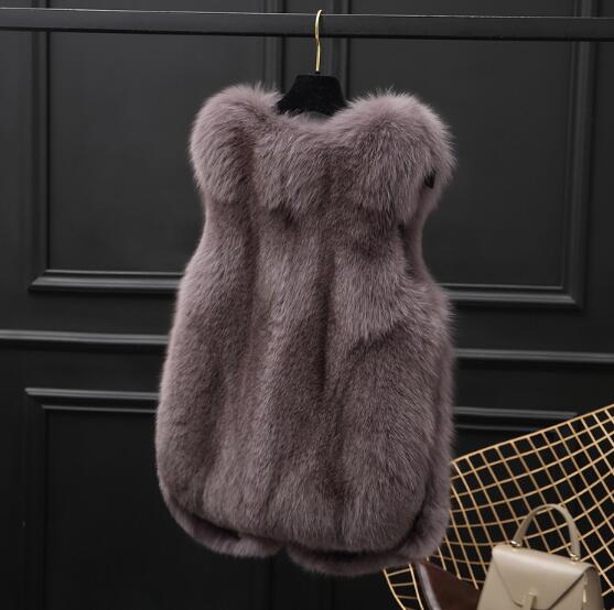 Good Warm Temperament Real Fox Fur Vest Women Overcoat - Coffee
