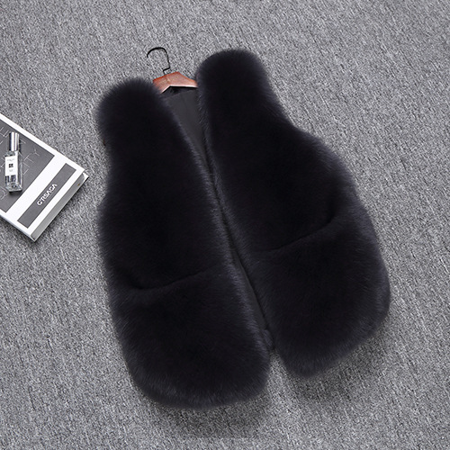 Good Warm Temperament Real Fox Fur Vest Women Overcoat - Grey