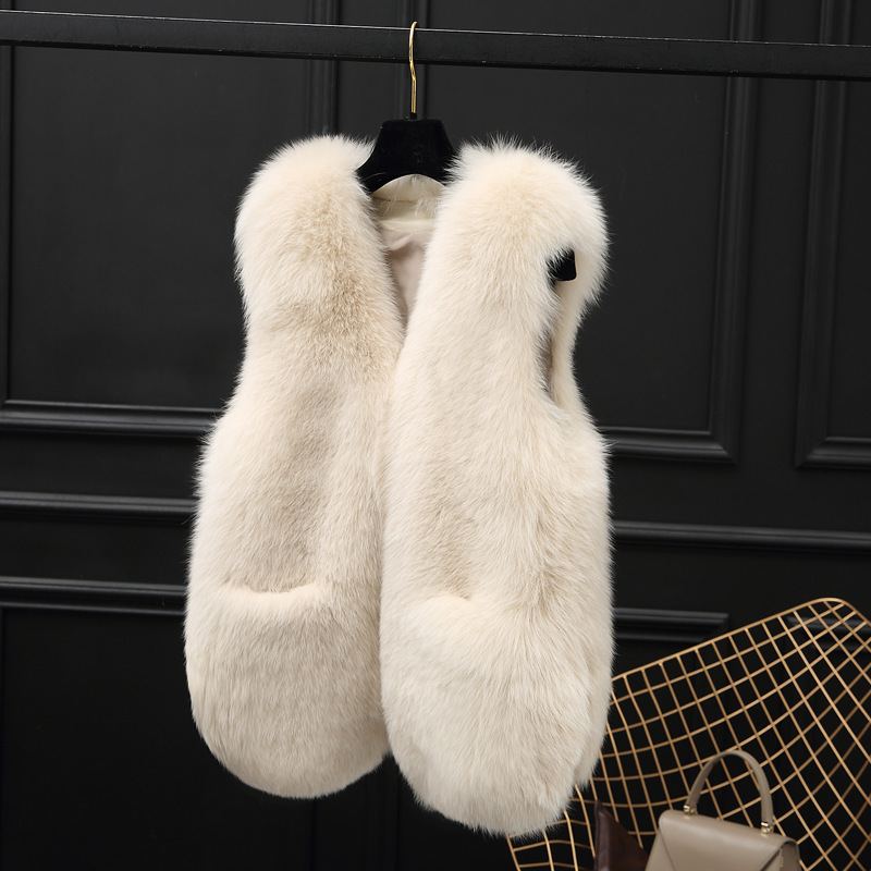 Good Warm Temperament Real Fox Fur Vest Women Overcoat - White