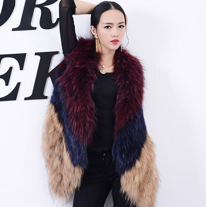 Good Warm Temperament Real Fox Fur Vests Women Overcoat - Red Blue