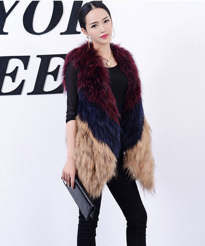 Good Warm Temperament Real Fox Fur Vests Women Overcoat - Red Blue